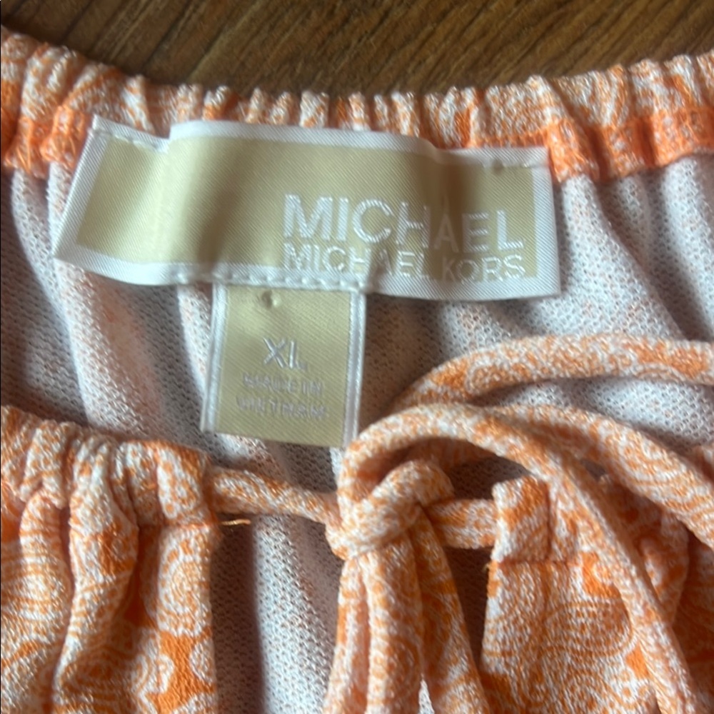 Michael Kors XL - Orange Peach Paisley Blouse - Relaxed Boxy Fit - Picture 4 of 14